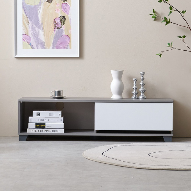 국내생산 완제품 배송 윈썸 버베나 1200 TV 1단 티비다이 낮은 거실장, GRAY WHITE(그레이 화이트)