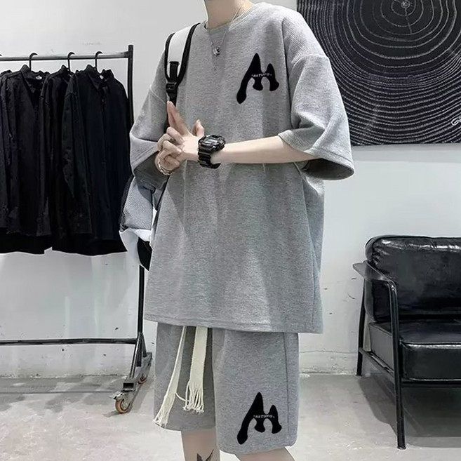 스몰더 남자 와플 반팔 반바지 트레이닝 세트