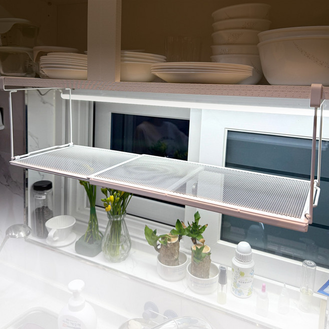 1+1 스틸넥스 싱크대 길이조절 선반 무타공 그릇 접시 정리대, 화이트+화이트