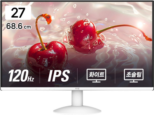 알파스캔 27인치 화이트 모니터 AOC 27B30H3 4면 보더리스 IPS 120Hz 시력보호 무결점 사무용 모니터, 27B30H3/BW, 68.6cm