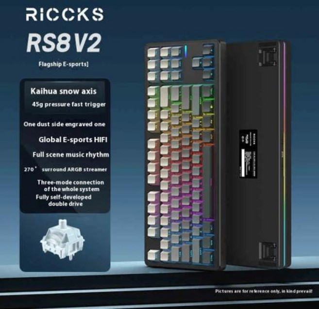 Riccks RS8 V2 무선 게임용 기계식 키보드 Bluetooth 2.4G 유선 8000mAh RGB 핫스왑 지원 pc 게이머 용 QMK-VIA 키보드, 6)RS8V2 Dust 8000mAh m