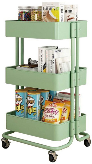 에이치앤아이 튼튼한 이동식 철제 3단 트롤리, 민트(NOH-3MT)