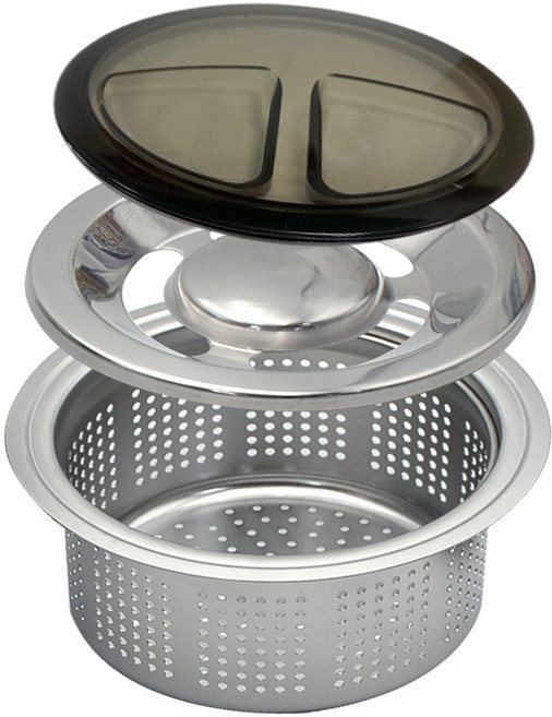 주방 싱크대 배수구 올스텐거름망+올스텐 중간덮개+뚜껑 세트, 1.올스텐거름망+스텐중간덮개+블랙투명뚜껑, 1개