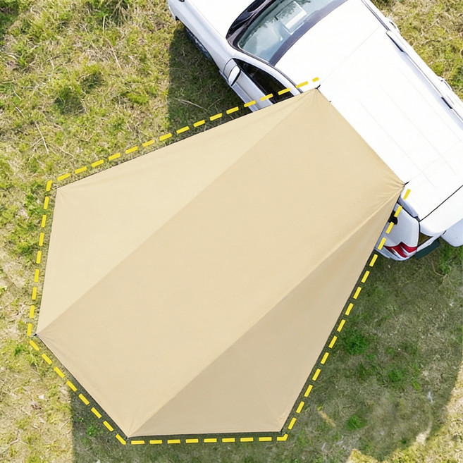 Fowod 자동차 그늘막 캠핑카 꼬리장 천막 옆장 텐트 방수 코팅 야외 선쉐이드 신속설치 여행용 텐트, 샌드 골드(블랙 코팅)