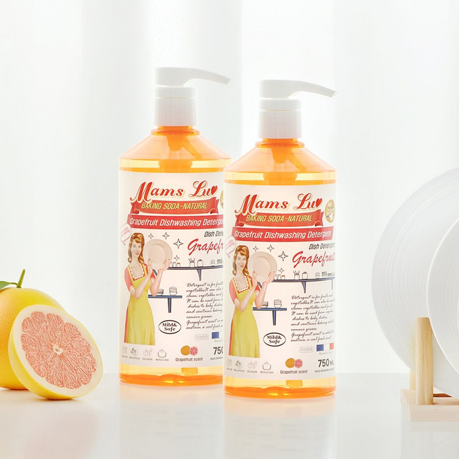 맘스럽 자몽 주방세제 750mlX2개입 오리지날 자몽향 고농축형 항균인증 피부저자극테스트인증 상큼함이 그대로 야채 과일 세척제 중성세제, 2개, 750ml