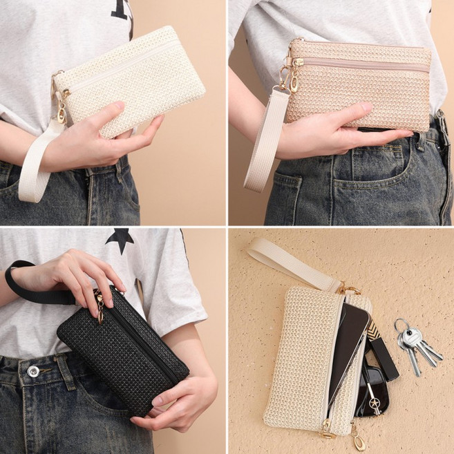 [큰손할인] 스트랩 슬림파우치 여성가방 지퍼 클러치 미니 화장품 핸드폰 손목 멀티 이너백 백인백