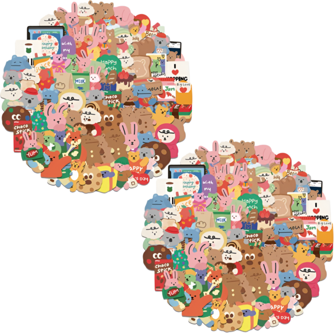 곰돌이 토끼 리무버블 방수 100매 스티커, 2개, 혼합(S2120)100매
