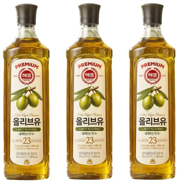사조대림 해표 압착올리브유 엑스트라버진 900ml x 3개, 1개