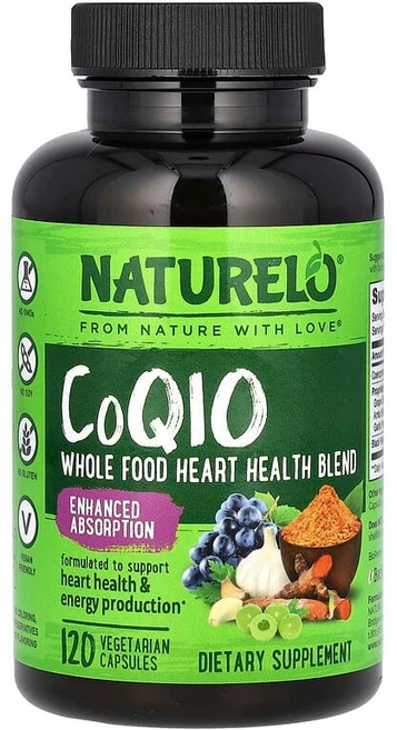 NATURELO CoQ10 천연 식품 심장 건강 혼합물 베지 캡슐 120정 NATURELO (내추렐로), 1개 - 쿠팡