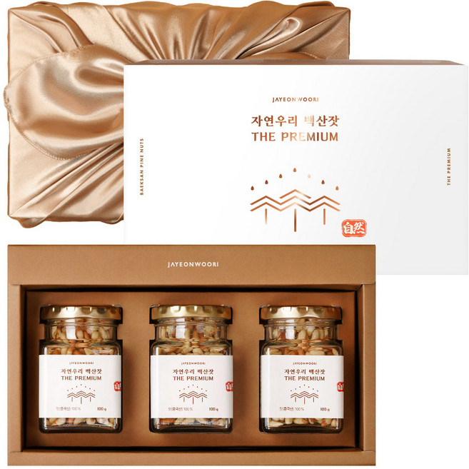 자연우리 백산잣 선물세트 생식용 잣 300g (보자기 포장), 1세트