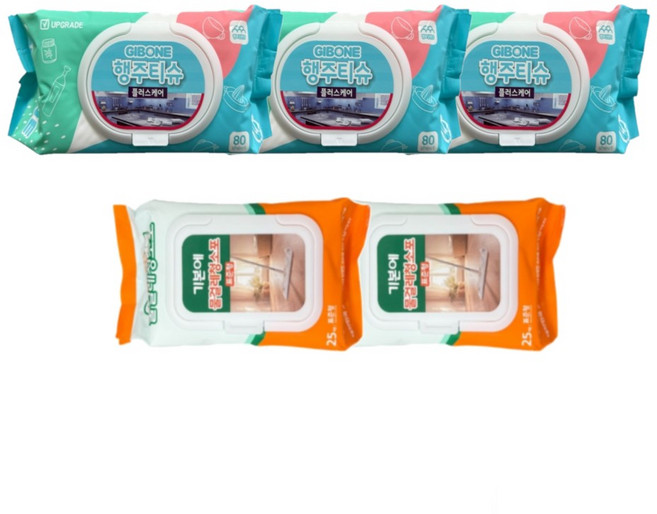 기본에 세균닦는 행주티슈 3팩+물걸레 청소포 표준형 2팩, 1개