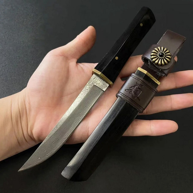 다마스커스 일본도 캠핑 나이프 K428 카타나 낚시 등산 휴대용 칼, 흑단 단일모델, 1개