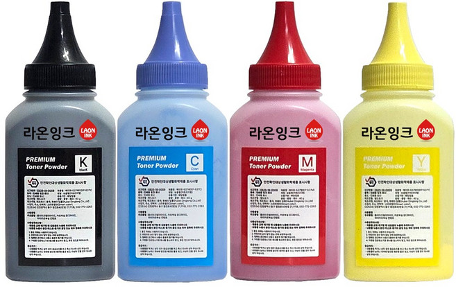 파우더 4색세트 2회분 삼성 호환 리필 토너 레이저프린터용 충전용 컬러레이저 무한프린터 가루 파우다 라온잉크, 1세트, 리필파우더 4색