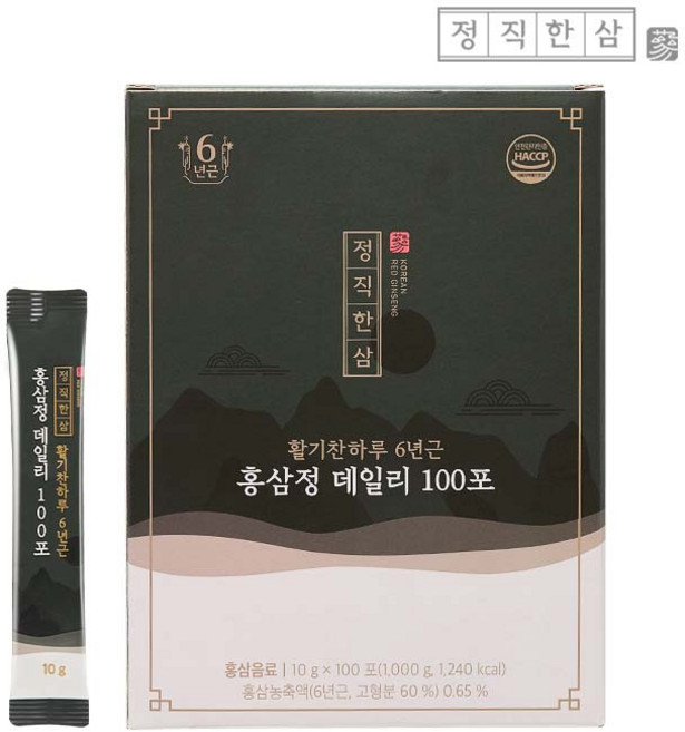 정직한삼 활기찬하루 6년근 홍삼정 데일리 100포 + 쇼핑백, 1박스, 100회분