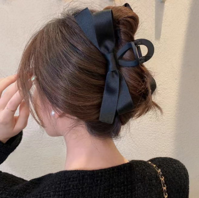 거와스 대형 블랙 리본 올림머리 헤어 집게핀