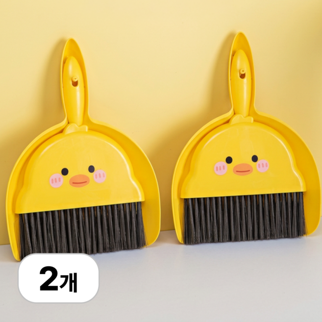 로멀리 미니 오리 빗자루 쓰레받기 세트, 2개, 옐로우