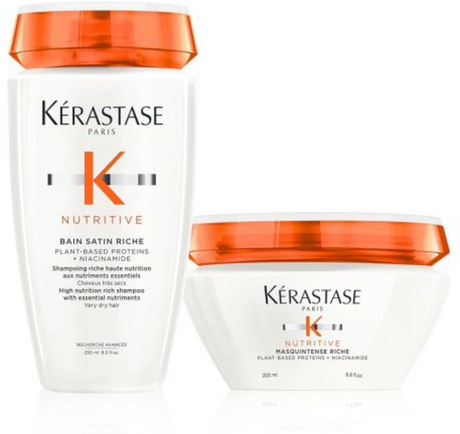 KÉRASTASE 케라스타즈 뉴트리티브 새틴 리쉬 샴푸 마스킨텐스 마스크 세트 식물성 단백질과 나이아신아마이드로 건조하고 중간에서 굵은 두꺼운 모발에 깊은 수분 공급 및 세정, KÉRASTASE 케라스타즈 뉴트리티브 새틴 리쉬 샴, 1개
