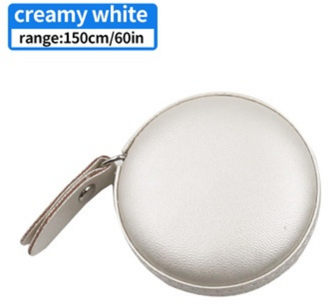 極光商城 便攜皮革圓形捲尺 馬卡龍色 量三圍腰胸圍軟尺 服裝皮尺, 1個, 白色