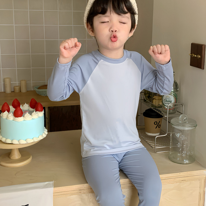 코코몽드 KC인증 아동용 40수 라이오셀 부드러운 면 스판 배색 긴팔 실내복 겸 내의 내복 상하세트 CC-092565