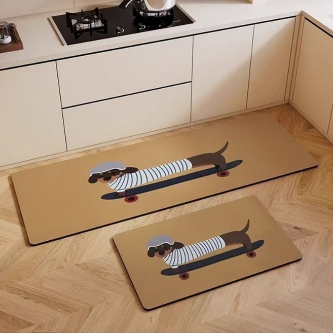 논슬립 소프트 강아지 빨아쓰는 규조토 발매트, 브라운강아지, 1개