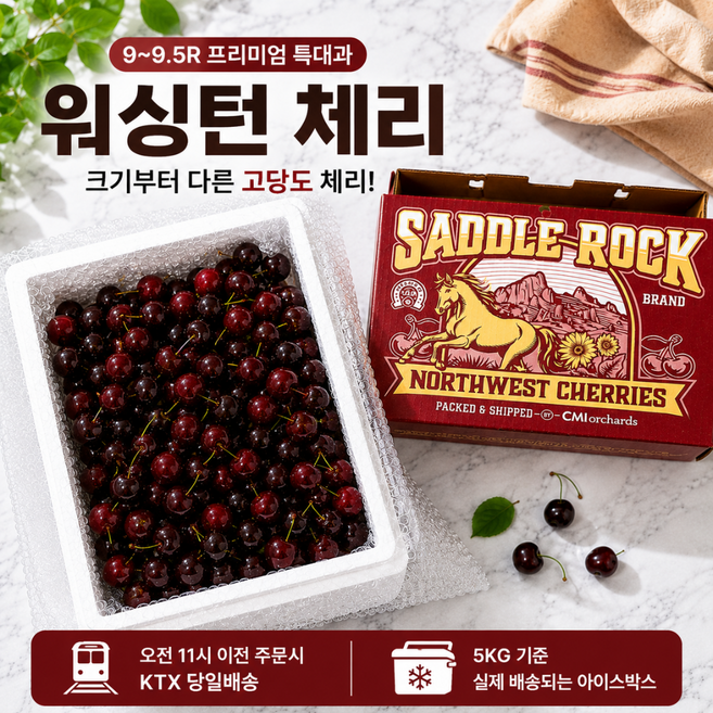 특대과 워싱턴 왕 체리 9~9.5Row KTX 당일배송, 1개, 5kg