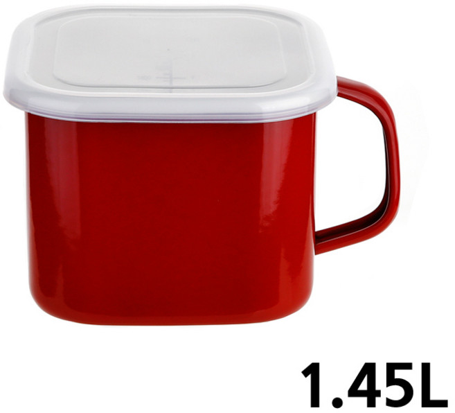 인덕션 사각 법랑 냄비 (1.45L) - 눈금 핸들 냄비, 1세트, (레드) 냄비, 13.5cm