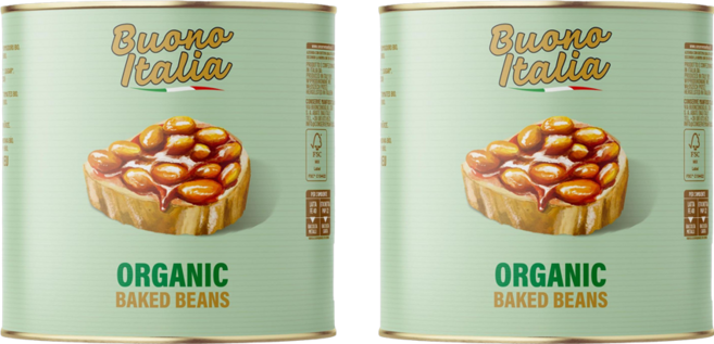 부오노 이탈리아 유기농 저염 베이크드 빈 통조림(유기농흰강낭콩 54%), 2개, 400g