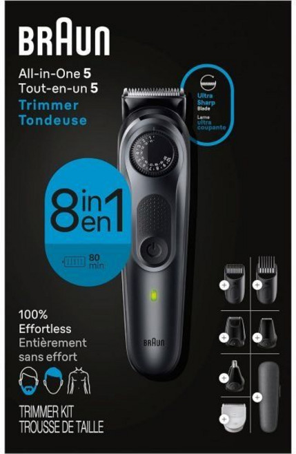 Braun 브라운 올인원 스타일 키트 시리즈 5 5471 남성 8in1 트리머(수염 트리머 맨스케이핑용 바디 헤어 클리퍼 등 포함) 초날 40가, Black, 10 Piece Set, 1개