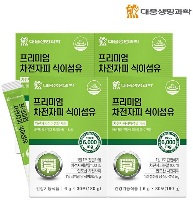 대웅생명과학 프리미엄 차전자피 식이섬유 분말스틱, 180g, 4개