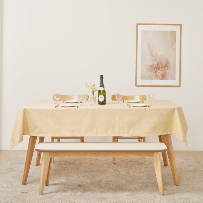 별빛감성 린넨 코팅 및 방수 테이블보 식탁보, 노란베이지, 4인 (130 x 170 cm)
