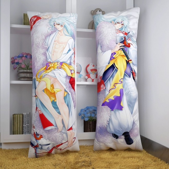 4종 이누야샤바디필로우 이누야샤 등쿠션 베개 대형쿠션 다키마쿠라 셋쇼마루 이누야샤굿즈 셋쇼마루 누이 인형 마스코트 베개, 35x55cm【사틴피치】다리 짤립니다, F조 [솜포함]