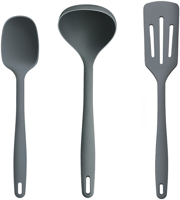 더하리 국산 플래티넘 실리콘 조리도구 3종세트, 1세트, 차콜그레이, 볶음스푼+국자+뒤집개
