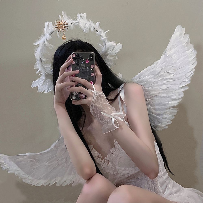 할로윈 크리스마스 코스튬 화이트 블랙 천사 날개깃 코스프레 소품