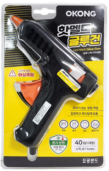 오공 핫멜트 글루건 11mm 대형 40W + 글루스틱 2P 세트, 1세트