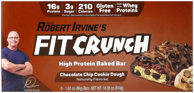FITCRUNCH 고단백질 베이크드 바 초콜릿 칩 쿠키 도우 바 9개 각 46g(1.62온스), 46g - 쿠팡