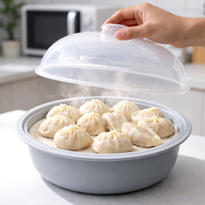 뚝땁 국산 전자레인지 찜기, 그레이, 1개