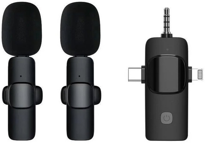 Basix 미니 라에 마이크 휴대용 오디오 비디오 녹화 미니 라펠 마이크 아이폰 C 타입 아이패드 게임 폰용 무선 마이크, 01 K13 Double 3in1