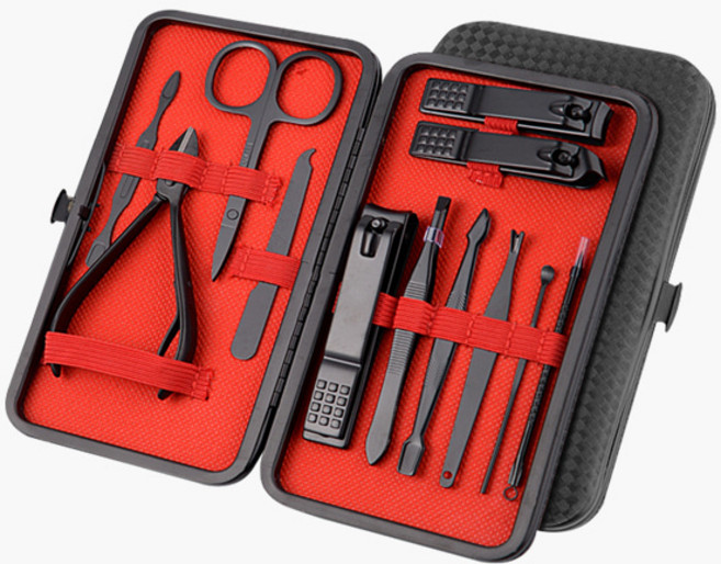 센티브 손톱깎이 네일케어 12종 세트, 1세트, 블랙