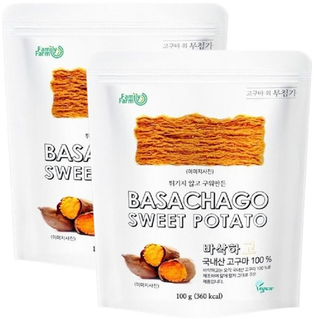 패밀리팜 바삭하고 고구마칩 대용량 비건인증 바삭한 고구마칩, 2개, 100g