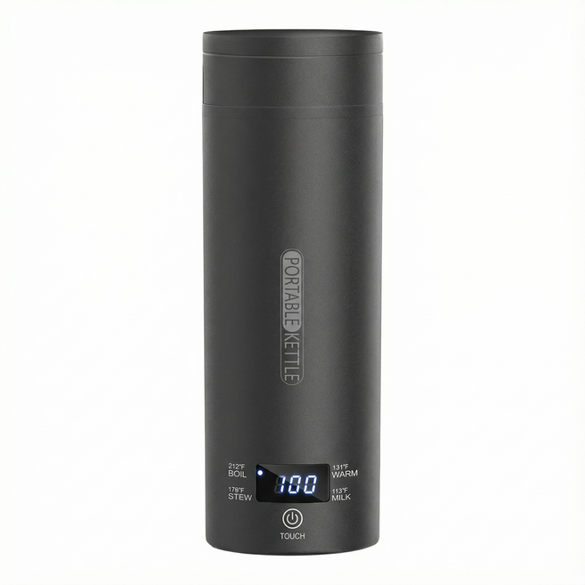 휴대용 전기포트 가열식 텀블러 분유포트 온도조절 100도완전가열, 블랙