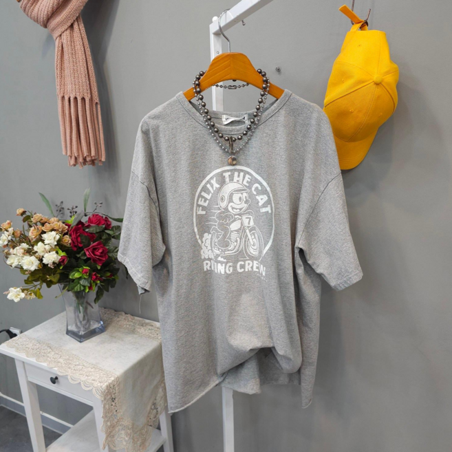 여성용 캐주얼 바이크 라이딩 옆트임 워싱 반팔티