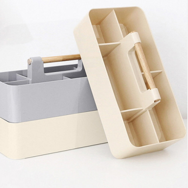 [스윗브릿지] 손잡이 수납 바구니 정리함 트롤리 이동식 소품 정리 수납함 3color, 화이트, 1개