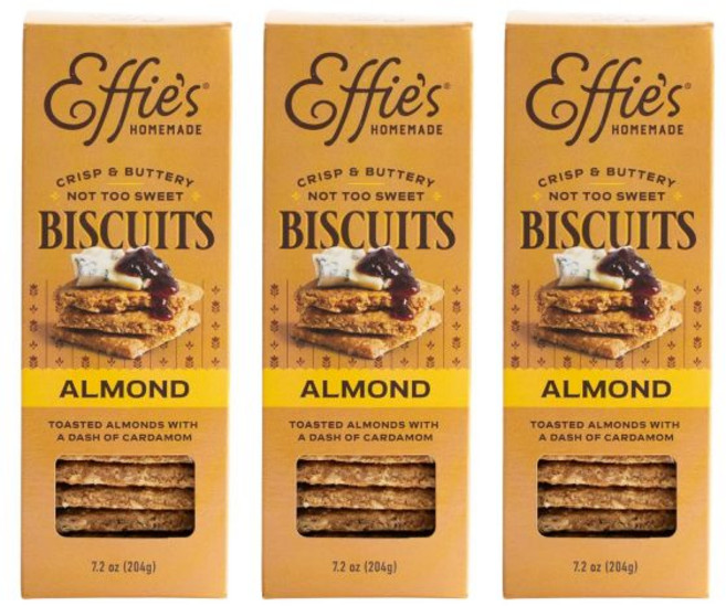 Effie's Homemade 쿠키 과자 에피스 홈메이드 비스킷 아몬드 1팩, 3팩, 204g, 1개