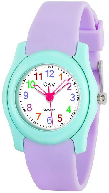 CKV 만 3-12세 남아 여아용 아동용 시계 3cm(1.2인치) 다이얼-3 ATM 방수 어린이 손목 시계 시간 교육 읽기 쉬운 어린이 선물 화이트. 어린이 학습 시계