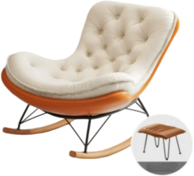 스윙쉐이드 편안한 고급 라텍스 프리미엄 흔들의자 릴렉스체어 1인용쇼파 스윙체어 수유 독서 안락의자 거실 카페, 1개, 4. 아이보리+오렌지 (풋스툴 포함)