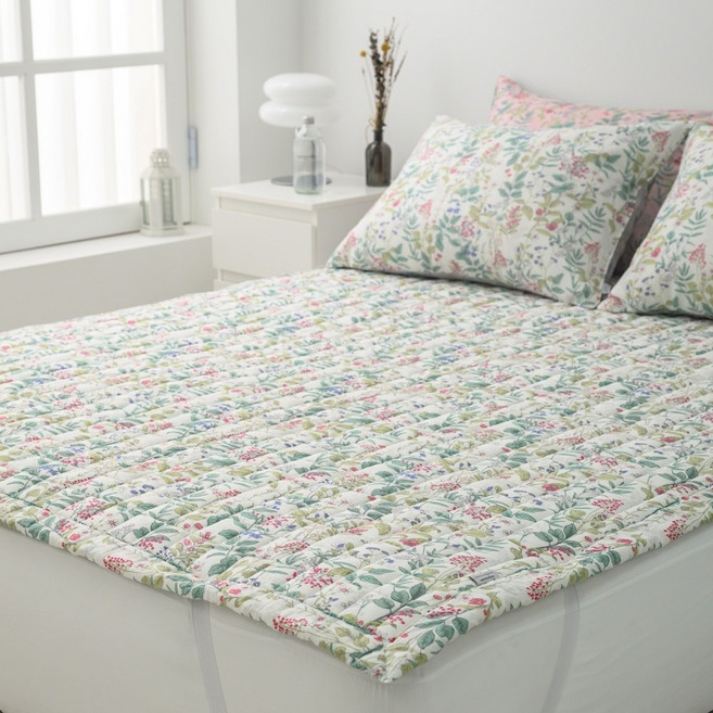 모달패드 예쁜 꽃무늬 슈퍼싱글 퀸 침대패드 사계절 수앤지, 바비텐셀 화이트