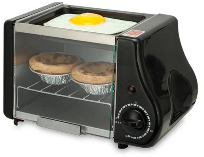 다기능 미니 전기 베이킹 로스트 오븐 그릴 계란 후라이 오믈렛 아침 식사 기계 빵 토스터, 검은색, 2.Black