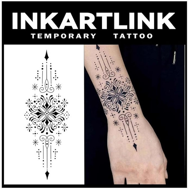 INKARTLINK 타투 스티커 꽃 자그아 타투 2매 세트 2주 지속 문신 스티커 문신 스티커 남녀 공용 유행 남성 여성 반영구적인 사라지는 타투 헤나 타투