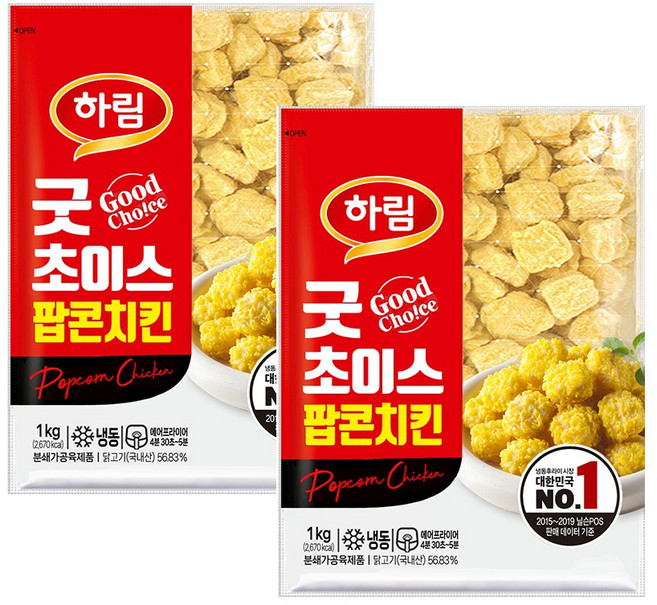 하림 팝콘치킨, 1kg, 2개