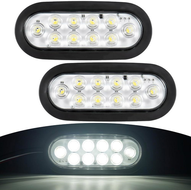 트럭 RV 보트 트레일러(빨간색) DOT 준수를 위한 10개의 LED 마커가 있는 6인치 타원형 트레일러 조명 키트 2PCS 방수 스톱/턴/브레이크 라이, WHITE